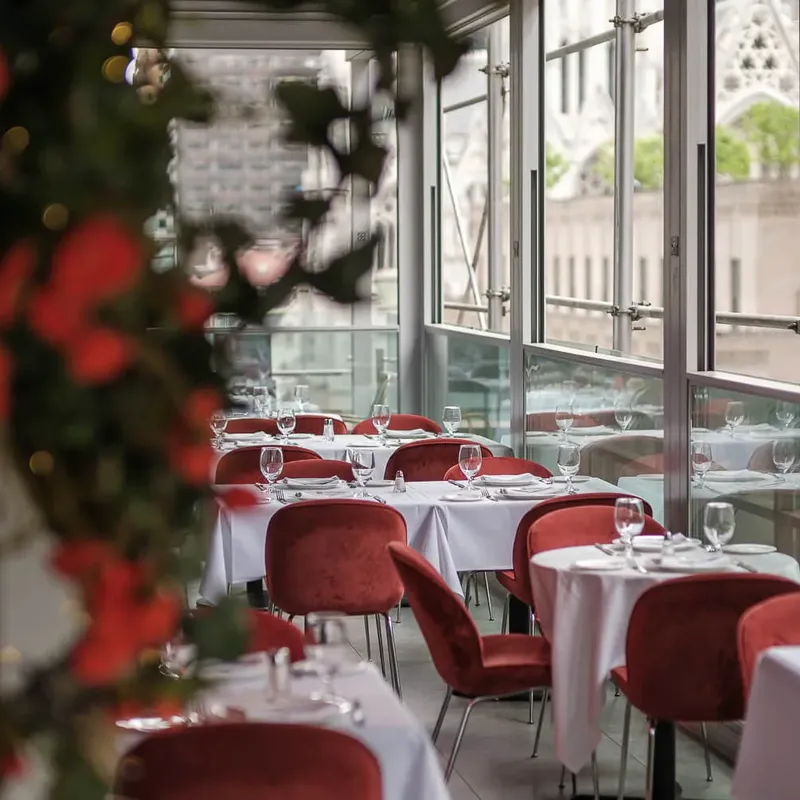 Red chairs on the terrace