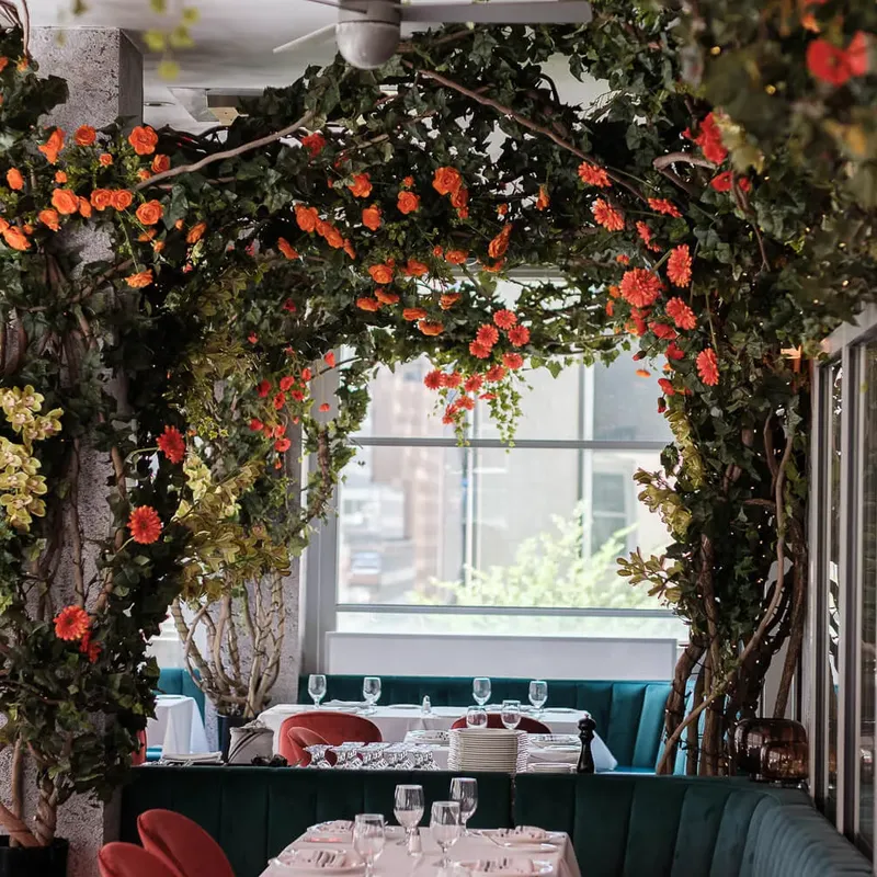 The floral arch on the terrace